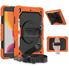 For iPad 10.2 (2020) / (2019) 360° Swivel Kickstand PC + Silicone Tablet Case Hand Strap Protective Cover with Shoulder Strap