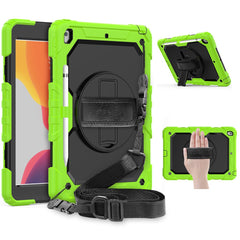 For iPad 10.2 (2020) / (2019) 360° Swivel Kickstand PC + Silicone Tablet Case Hand Strap Protective Cover with Shoulder Strap