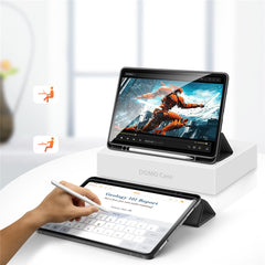 DUX DUCIS DOMO Series Microfiber Lining Tri-fold Leather Auto Sleep / Wake Tablet Cover with Pen Holder for iPad Pro 12.9 (2022) / (2021) / (2020) / (2018)
