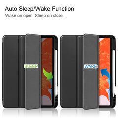 Business Tri-fold Stand PU Leather Soft TPU Back Auto Wake / Sleep Cover with Pencil Holder for iPad Pro 12.9 (2022) / (2021) / (2020) / (2018)