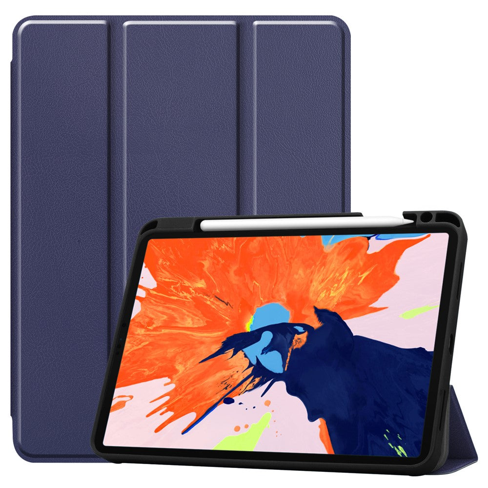 Business Tri-fold Stand PU Leather Soft TPU Back Auto Wake / Sleep Cover with Pencil Holder for iPad Pro 12.9 (2022) / (2021) / (2020) / (2018)
