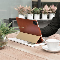ICARER for iPad Air 11 (2025) / (2024) / Pro 11-inch (2022) / (2021) / (2020) / (2018) Retro Tri-Fold Genuine Leather Smart Case Cover