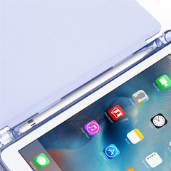 For iPad 9.7-inch (2018) Shockproof Anti-Scratch Cover Tri-Fold Stand Leather Tablet Case with Pen Slot