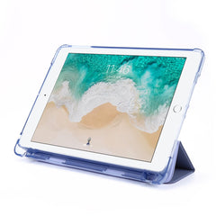 For iPad 9.7-inch (2018) Shockproof Anti-Scratch Cover Tri-Fold Stand Leather Tablet Case with Pen Slot