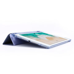For iPad 9.7-inch (2018) Shockproof Anti-Scratch Cover Tri-Fold Stand Leather Tablet Case with Pen Slot