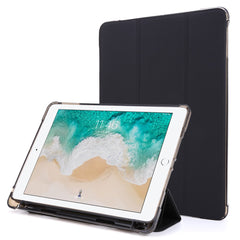 For iPad 9.7-inch (2018) Shockproof Anti-Scratch Cover Tri-Fold Stand Leather Tablet Case with Pen Slot