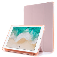 For iPad 9.7-inch (2018) Shockproof Anti-Scratch Cover Tri-Fold Stand Leather Tablet Case with Pen Slot