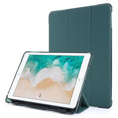 For iPad 9.7-inch (2018) Shockproof Anti-Scratch Cover Tri-Fold Stand Leather Tablet Case with Pen Slot