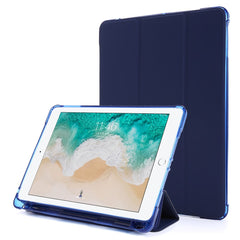 For iPad 9.7-inch (2018) Shockproof Anti-Scratch Cover Tri-Fold Stand Leather Tablet Case with Pen Slot