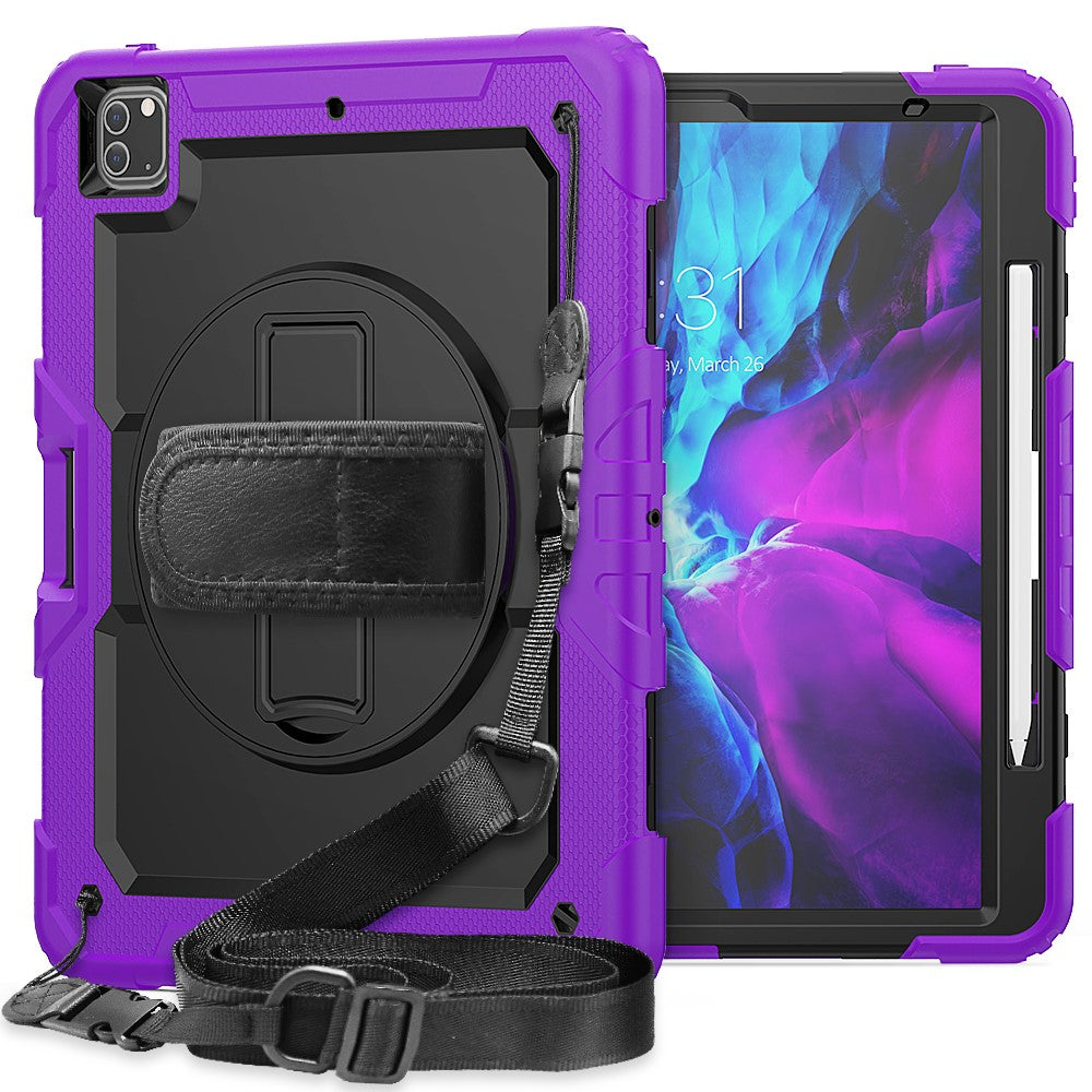 Tablet Case for iPad Pro 12.9 (2022) / (2021) / (2020) / (2018) Swivel Kickstand Hand Strap PC + Silicone Cover with Shoulder Strap