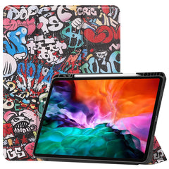 Pattern Printing Tri-Fold Stand PU Leather Tablet Cover Smart Case with Pen Slot for iPad Pro 12.9-inch (2021)