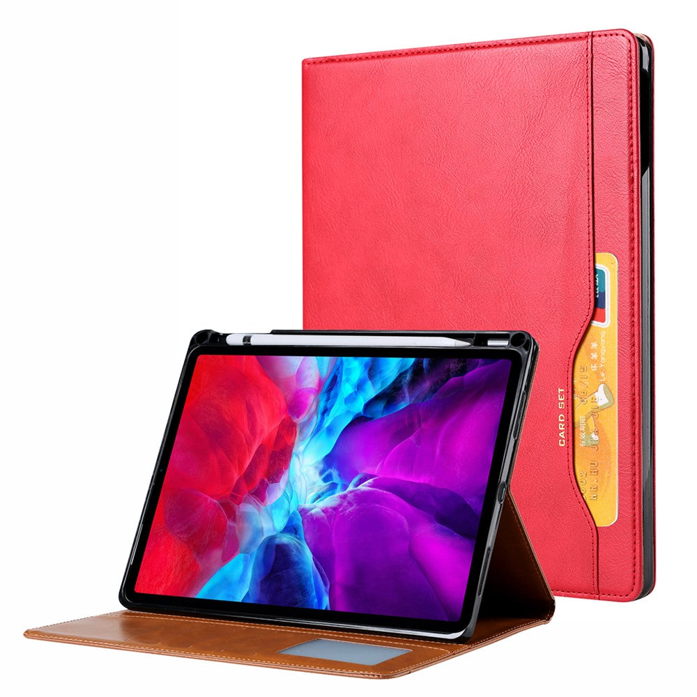 PU Leather Folding Stand Wallet Tablet Back Cover with Pen Holder & Card Holder for iPad Pro 12.9-inch (2021)
