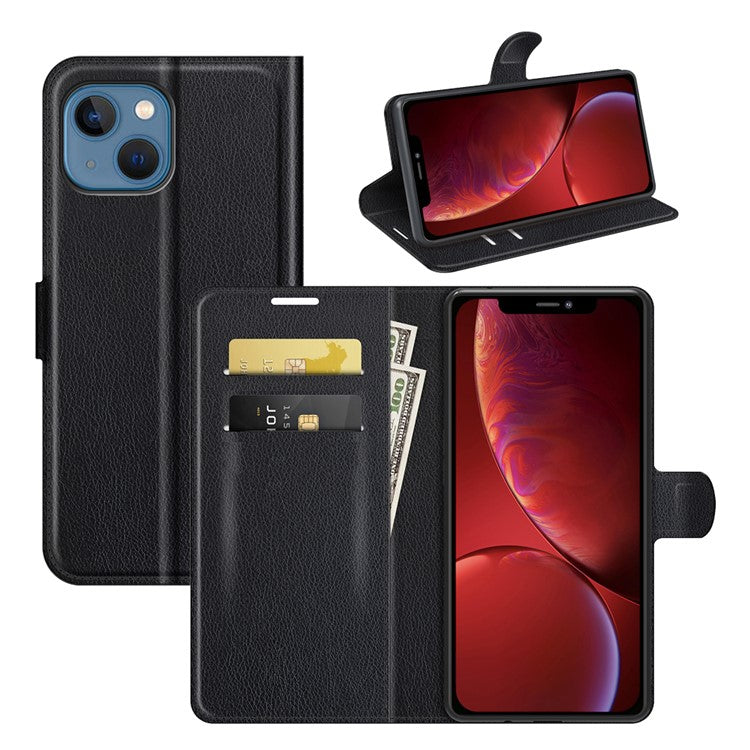 Full Protective Litchi Skin Leather Wallet Case Mobile Phone Stand Case Cover for iPhone 13 mini 5.4 inch - TechGearPal