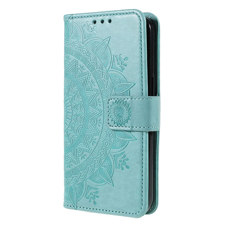 Stylish Imprinted Mandala Totem Pattern PU Leather Shockproof Flip Magnetic Case with Strap for iPhone 13 6.1 inc - TechGearPal