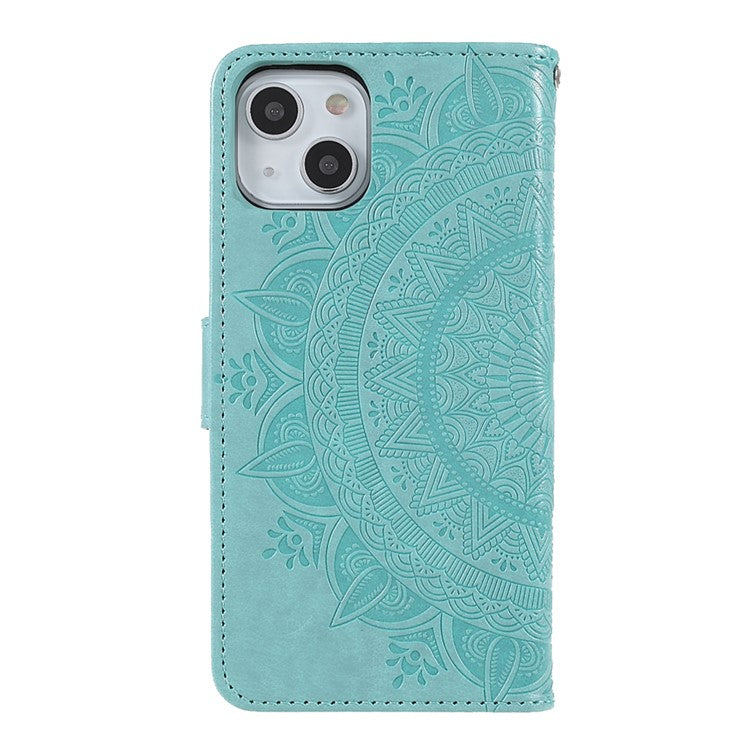 Stylish Imprinted Mandala Totem Pattern PU Leather Shockproof Flip Magnetic Case with Strap for iPhone 13 6.1 inc - TechGearPal