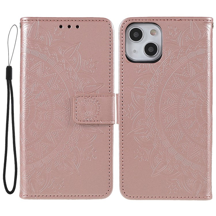 Stylish Imprinted Mandala Totem Pattern PU Leather Shockproof Flip Magnetic Case with Strap for iPhone 13 6.1 inc - TechGearPal