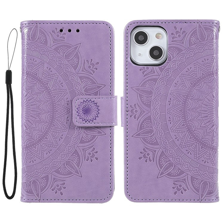Stylish Imprinted Mandala Totem Pattern PU Leather Shockproof Flip Magnetic Case with Strap for iPhone 13 6.1 inc - TechGearPal