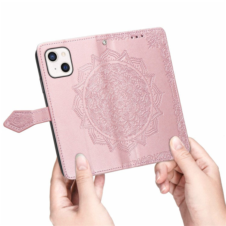 PU Leather Stand Case Wallet Cover with Embossed Mandala Flower for iPhone 13 mini 5.4 inch - TechGearPal