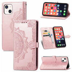 PU Leather Stand Case Wallet Cover with Embossed Mandala Flower for iPhone 13 mini 5.4 inch - TechGearPal
