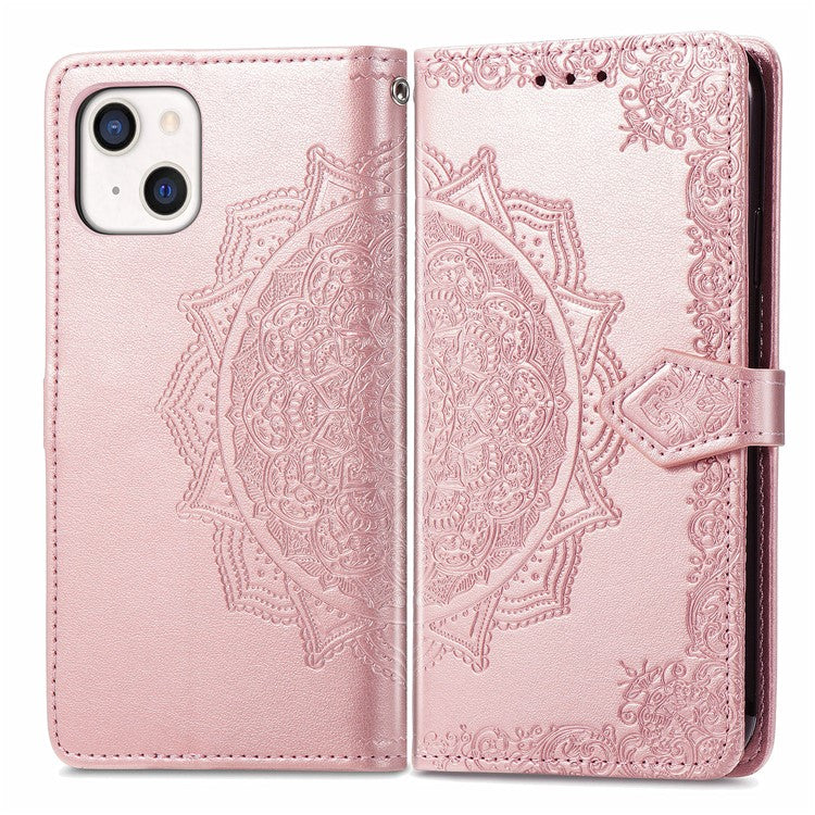 PU Leather Stand Case Wallet Cover with Embossed Mandala Flower for iPhone 13 mini 5.4 inch - TechGearPal
