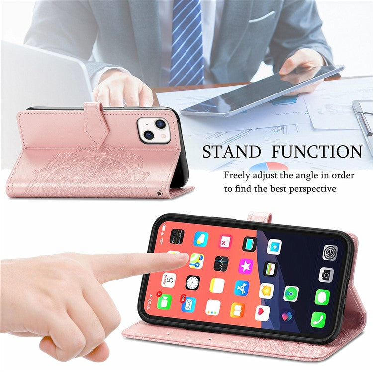 PU Leather Stand Case Wallet Cover with Embossed Mandala Flower for iPhone 13 mini 5.4 inch - TechGearPal