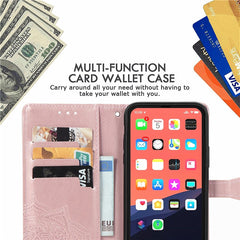 PU Leather Stand Case Wallet Cover with Embossed Mandala Flower for iPhone 13 mini 5.4 inch - TechGearPal