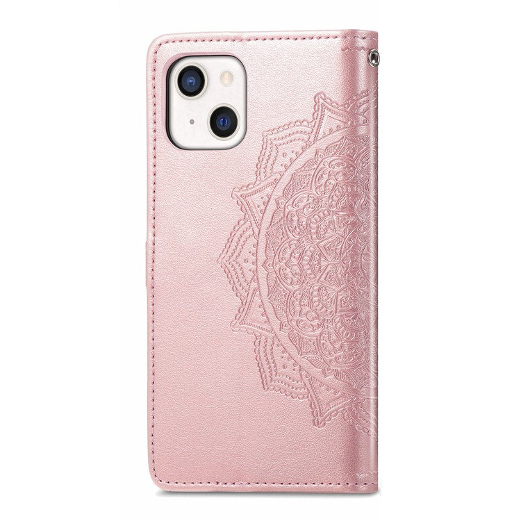 PU Leather Stand Case Wallet Cover with Embossed Mandala Flower for iPhone 13 mini 5.4 inch - TechGearPal