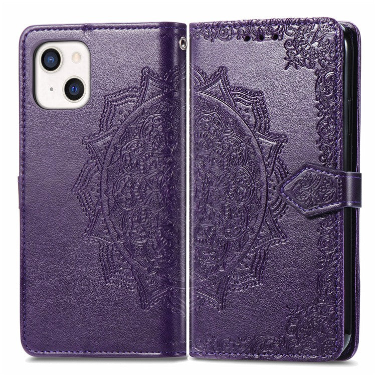 PU Leather Stand Case Wallet Cover with Embossed Mandala Flower for iPhone 13 mini 5.4 inch - TechGearPal