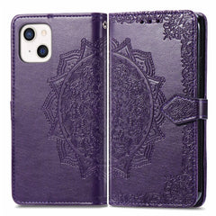 PU Leather Stand Case Wallet Cover with Embossed Mandala Flower for iPhone 13 mini 5.4 inch - TechGearPal