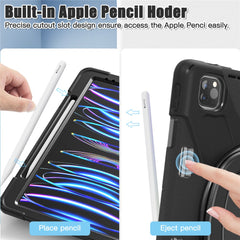 Magnetic-Absorbed Pen Slot Design Hybrid Tablet Cover with 360° Swivel Kickstand Case for iPad Pro 12.9 inch (2022) / (2021) / (2020) / (2018)