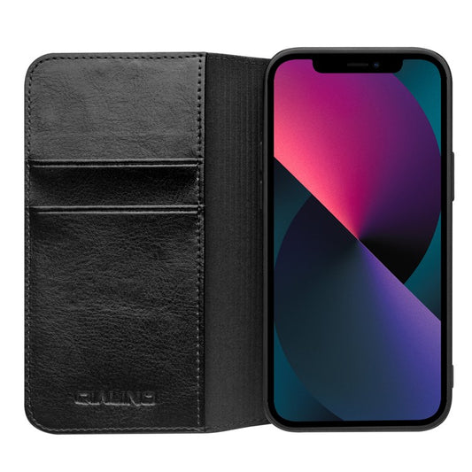 QIALINO For iPhone 13 mini 5.4 inch Top Layer Cowhide Leather All-round Protection Phone Case Stand Shell with Walle - TechGearPal