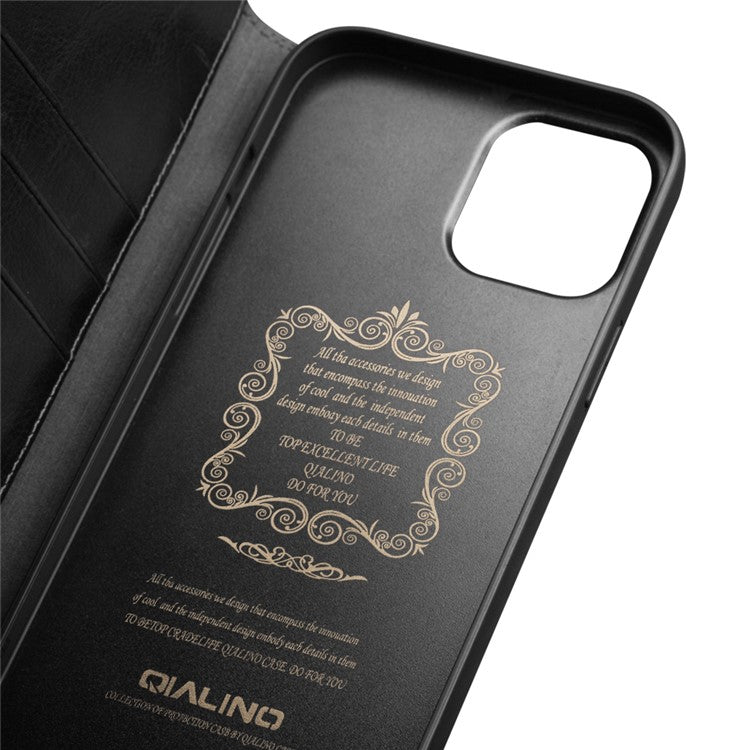 QIALINO For iPhone 13 mini 5.4 inch Top Layer Cowhide Leather All-round Protection Phone Case Stand Shell with Walle - TechGearPal