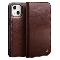 QIALINO For iPhone 13 mini 5.4 inch Top Layer Cowhide Leather All-round Protection Phone Case Stand Shell with Walle - TechGearPal