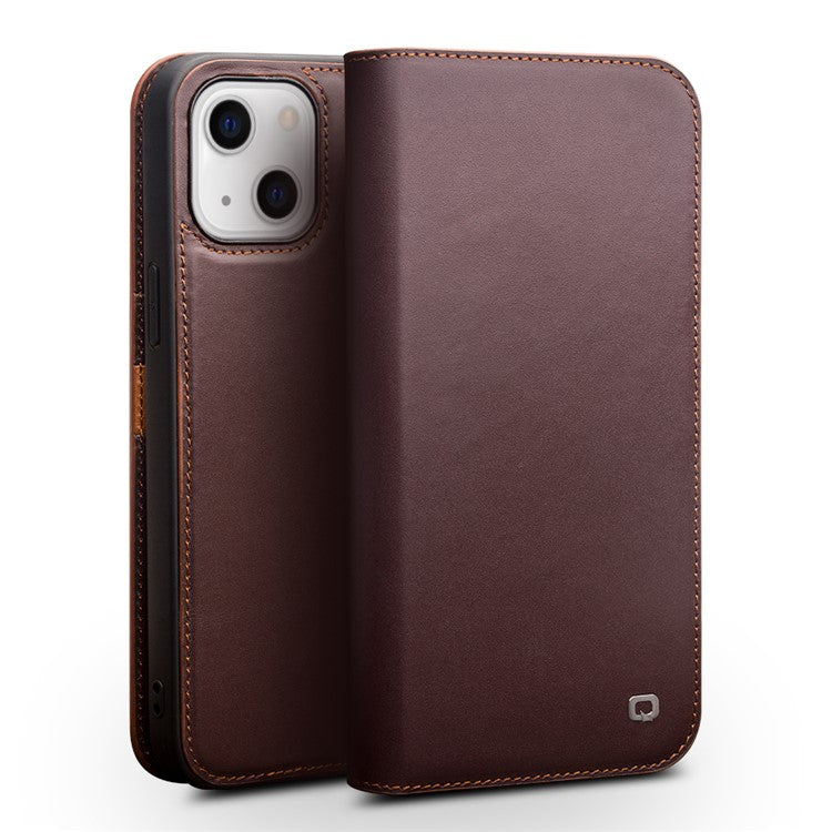 QIALINO Top Layer Cowhide Leather Full Protection Stand Wallet Design Phone Cover Protector for iPhone 13 mini 5.4 inch - TechGearPal