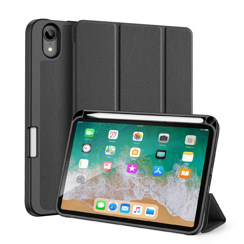 DUX DUCIS Domo Series Auto Wake / Sleep Leather Tri-Fold Stand Tablet Case with Pen Holder for iPad mini (2024) / mini (2021)