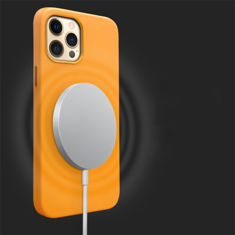 QIALINO Cowhide Leather Coated Protective Phone Case Shell Compatible with MagSafe Charging for iPhone 13 Pro Max 6.7 inc - TechGearPal