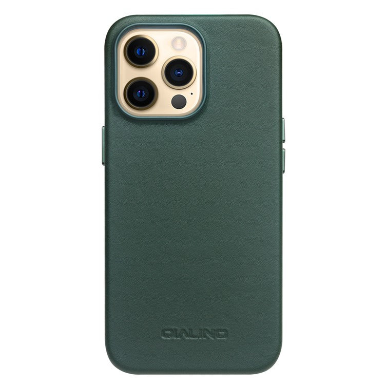 QIALINO Cowhide Leather Coated Protective Phone Case Shell Compatible with MagSafe Charging for iPhone 13 Pro Max 6.7 inc - TechGearPal