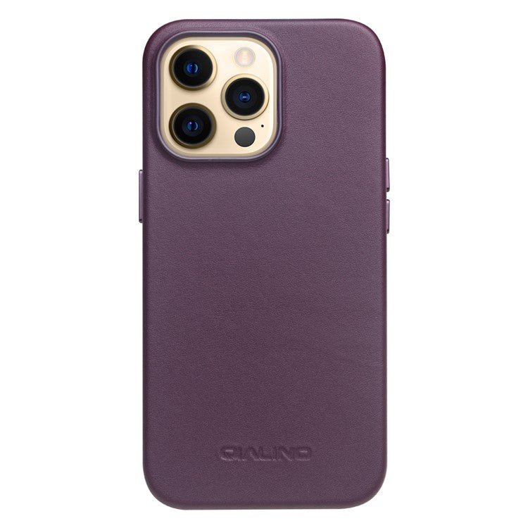 QIALINO Cowhide Leather Coated Protective Phone Case Shell Compatible with MagSafe Charging for iPhone 13 Pro Max 6.7 inc - TechGearPal