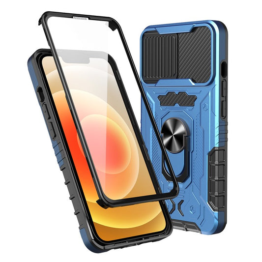 Full Protection Hard PC + TPU Hybrid Phone Case +Tempered Glass Film with Kickstand for iPhone 13 6.1 inc - TechGearPal