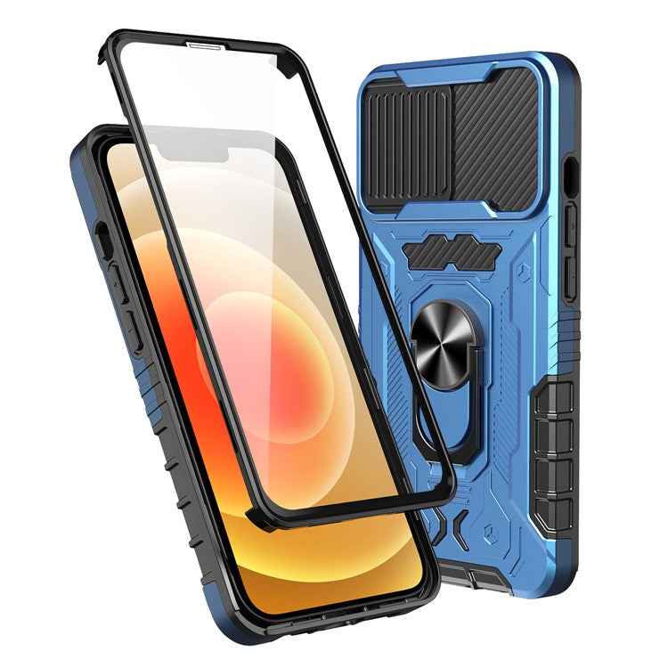 Full Protection Hard PC + TPU Hybrid Phone Case +Tempered Glass Film with Kickstand for iPhone 13 6.1 inc - TechGearPal