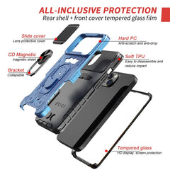 Full Protection Hard PC + TPU Hybrid Phone Case +Tempered Glass Film with Kickstand for iPhone 13 6.1 inc - TechGearPal