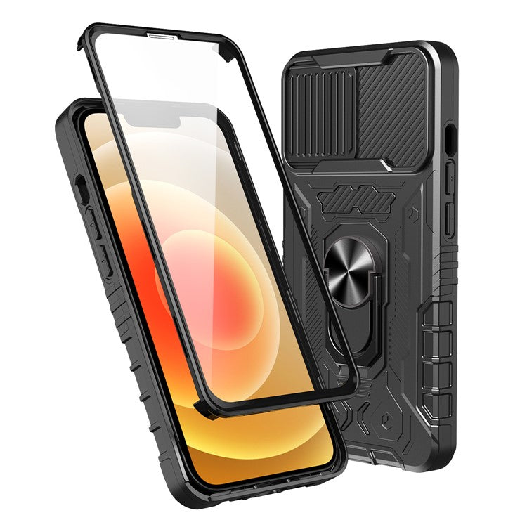 Full Protection Hard PC + TPU Hybrid Phone Case +Tempered Glass Film with Kickstand for iPhone 13 6.1 inc - TechGearPal