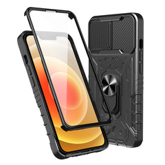 Full Protection Hard PC + TPU Hybrid Phone Case +Tempered Glass Film with Kickstand for iPhone 13 6.1 inc - TechGearPal