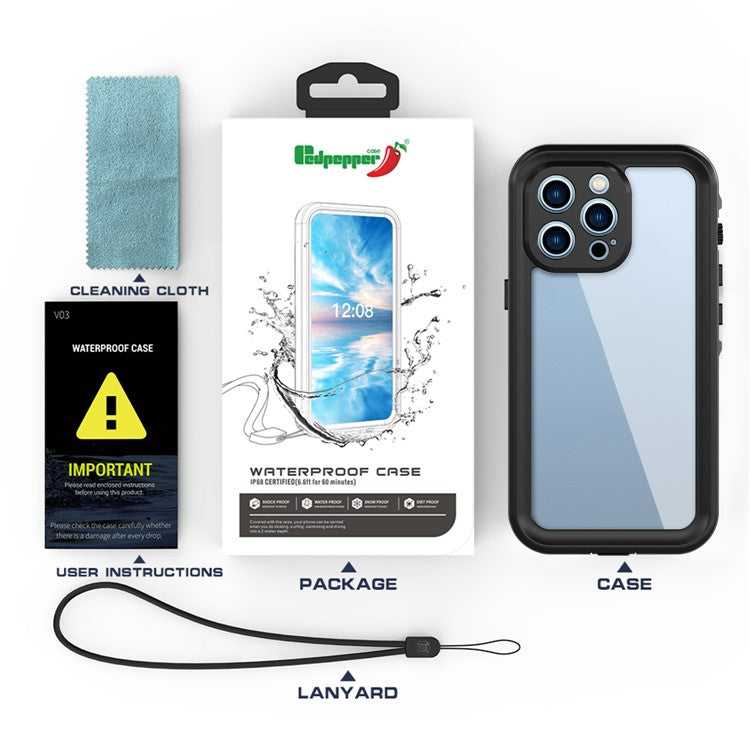 REDPEPPER Dot+ Series Anti-Fall Transparent Back IP68 Waterproof IP6X Dustproof Hybrid Phone Case for iPhone 13 Pro 6.1 inc - TechGearPal