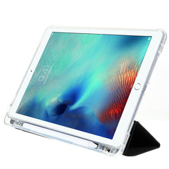 TOTU AA-166 Tri-fold Stand Auto Wake/Sleep Pencil Holder Flip Clear Back Design PU Leather + TPU Case for iPad 10.2 (2019)/(2020)/(2021)