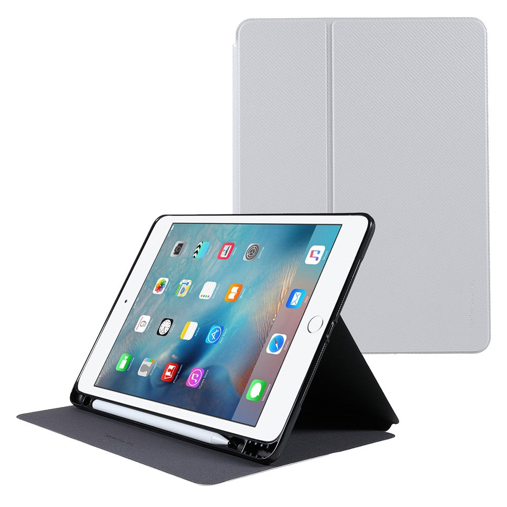 Étui de protection intelligent en cuir PU avec support en fibre de carbone et porte-crayon pour iPad 9,7 pouces (2017)/(2018) / Air (2013)/Air 2 / iPad Pro 9,7 pouces (2016) 