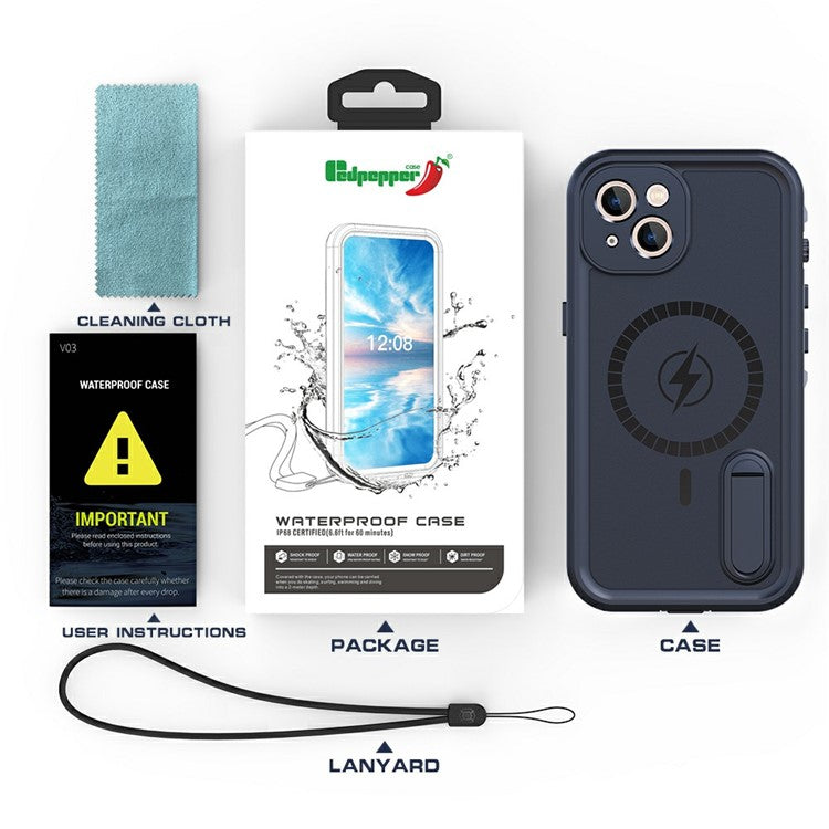 REDPEPPER IP68 Waterproof Anti-Scratch Protective Case with Kickstand and Lanyard for iPhone 13 6.1 inch Compatible with Magsafe Magnetic Chargin - TechGearPal