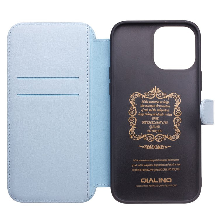 QIALINO Genuine Cowhide Leather Wallet Protective Phone Case Cover for iPhone 13 mini 5.4 inc - TechGearPal