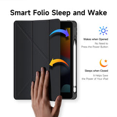 DUX DUCIS Magi Étui de protection pour iPad 10.2 (2019) / (2020) / (2021) Support pliable en V Anti-rayures Cuir + PC + TPU Housse de tablette Support Réveil / Veille automatique 