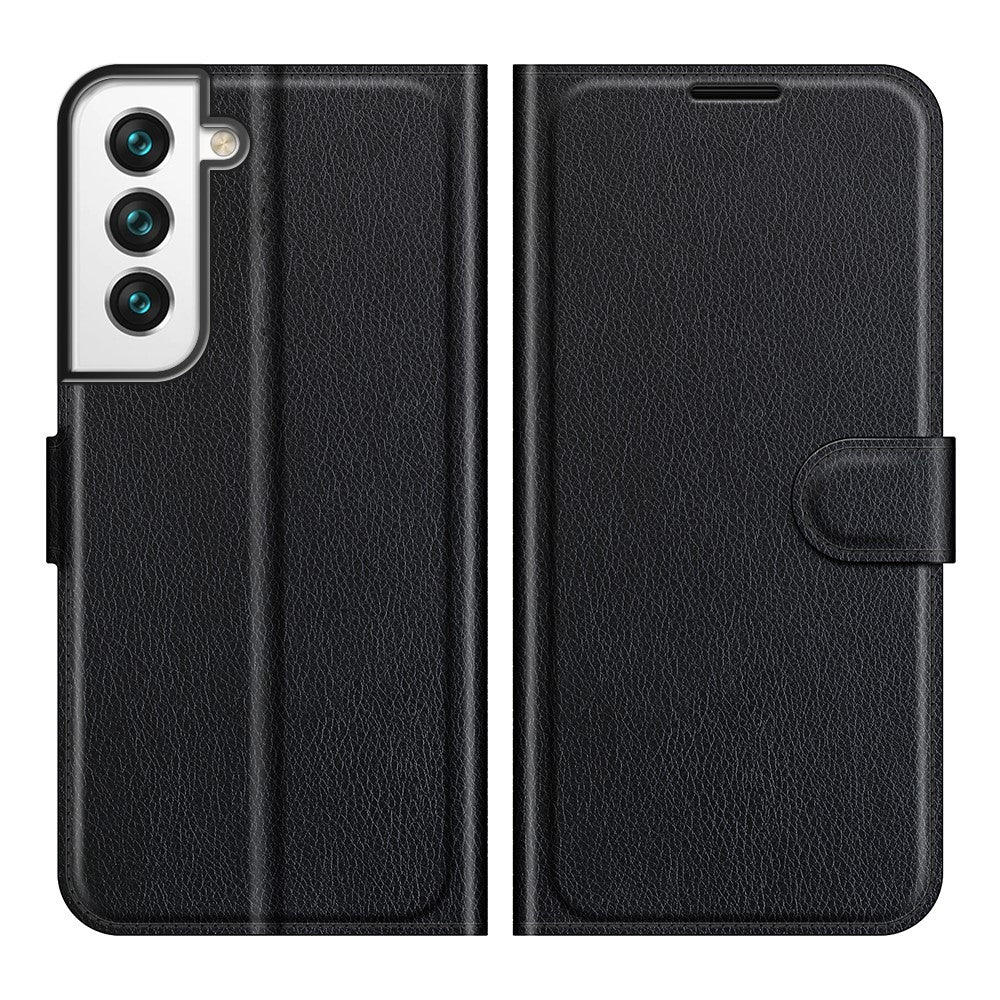 Shockproof Litchi Texture PU Leather Wallet Case Magnetic Closure Protective Stand Flip Phone Cover for Samsung Galaxy S22 5G - TechGearPal